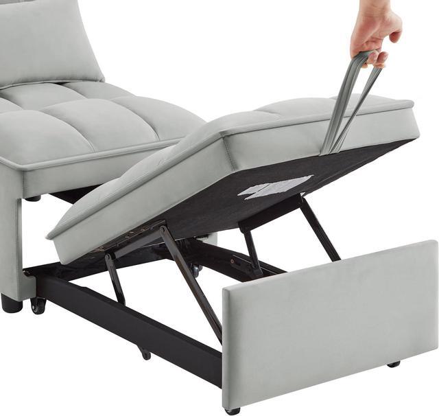 Alt view image 5 of 7 - CHAYOU Sleeper Chair Bed, 4-in-1 Folding Convertible Chair Sofa Bed with Adjustable Backrest, Pull Out Sleeper Chair Bed with Storage Pockets, Modern Velvet Chaise Lounge (Grey)
