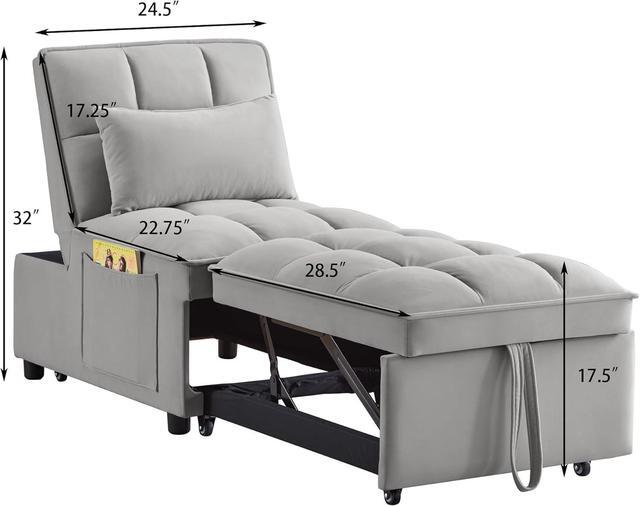 Alt view image 7 of 7 - CHAYOU Sleeper Chair Bed, 4-in-1 Folding Convertible Chair Sofa Bed with Adjustable Backrest, Pull Out Sleeper Chair Bed with Storage Pockets, Modern Velvet Chaise Lounge (Grey)