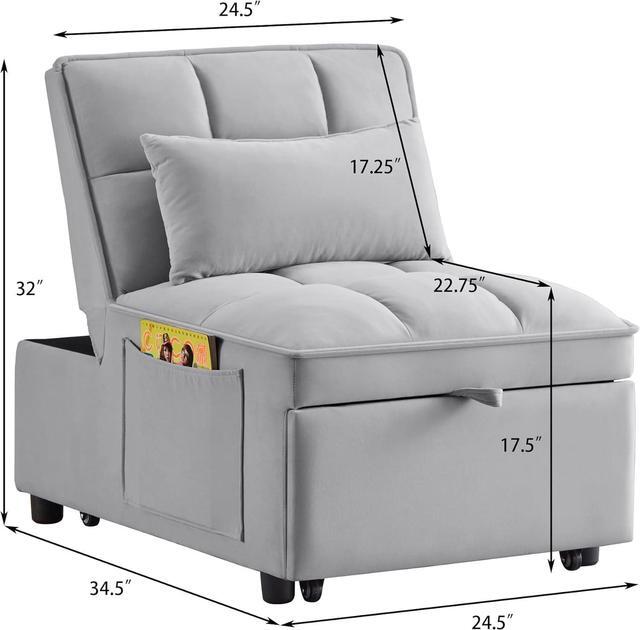 Alt view image 4 of 7 - CHAYOU Sleeper Chair Bed, 4-in-1 Folding Convertible Chair Sofa Bed with Adjustable Backrest, Pull Out Sleeper Chair Bed with Storage Pockets, Modern Velvet Chaise Lounge (Grey)