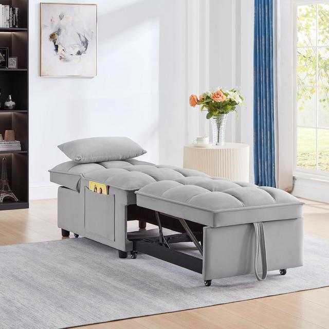 Alt view image 2 of 7 - CHAYOU Sleeper Chair Bed, 4-in-1 Folding Convertible Chair Sofa Bed with Adjustable Backrest, Pull Out Sleeper Chair Bed with Storage Pockets, Modern Velvet Chaise Lounge (Grey)