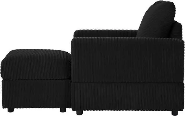 Alt view image 5 of 7 - CHAYOU Classic Corduroy Chaise Lounge, Comfy Sofa Chaise Couch Chair, Upholstered Accent Chair with Ottoman for Living Room - Black