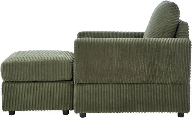 Alt view image 5 of 7 - CHYAOU Classic Corduroy Chaise Lounge, Comfy Sofa Chaise Couch Chair, Upholstered Accent Chair with Ottoman for Living Room - Green