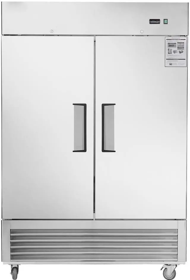 Alt view image 5 of 7 - 54"W Commercial Freezer 2 Section 2 Solid Door Stainless Steel Interior and Exterior Construction Reach-in Freezer 42.2 Cu.ft. Upright Fan Cooling Freezer for Restaurants and Commercial Environments