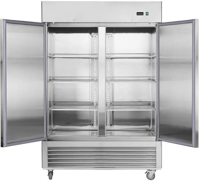 Alt view image 3 of 7 - 54"W Commercial Freezer 2 Section 2 Solid Door Stainless Steel Interior and Exterior Construction Reach-in Freezer 42.2 Cu.ft. Upright Fan Cooling Freezer for Restaurants and Commercial Environments