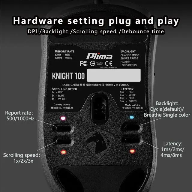 Alt view image 3 of 7 - Plima KNIGHT 100 SPEED 16000 DPI Gaming Mice
patented Technology "Magnetic Scrolling Wheel"
