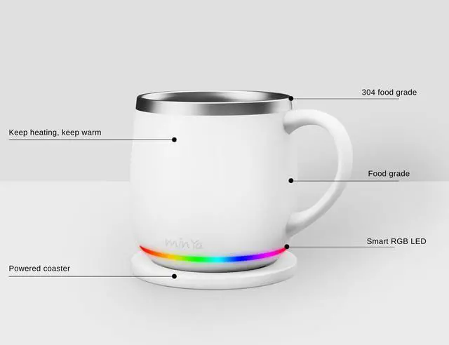 Alt view image 2 of 7 - min Ya Temperature Control Smart Mug, 13.5 OZ, 3 Mode RGB LED Display, Self Heating Coffee Mug,Office/Home for Desk, White