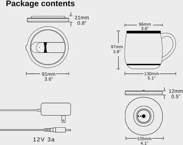 Alt view image 4 of 7 - min Ya Temperature Control Smart Mug, 13.5 OZ, 3 Mode RGB LED Display, Self Heating Coffee Mug,Office/Home for Desk, White