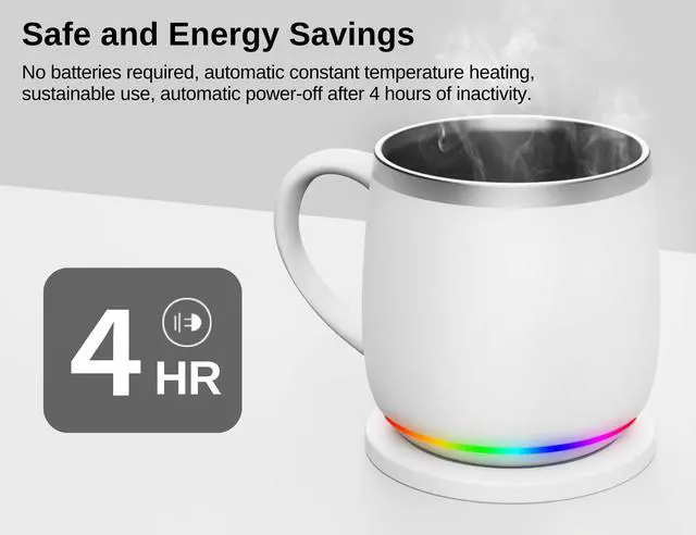 Alt view image 6 of 7 - min Ya Temperature Control Smart Mug, 13.5 OZ, 3 Mode RGB LED Display, Self Heating Coffee Mug,Office/Home for Desk, White