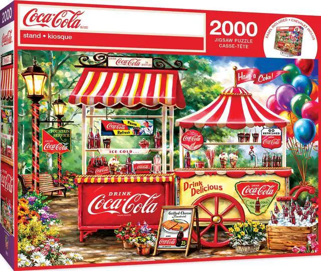 Alt view image 5 of 10 - 2000 piece jigsaw puzzle for adult, family, or kids - coca-cola stand by masterpieces - 39" x 27" - family owned american puzzle company