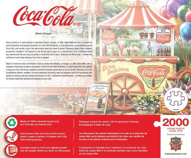 Alt view image 8 of 10 - 2000 piece jigsaw puzzle for adult, family, or kids - coca-cola stand by masterpieces - 39" x 27" - family owned american puzzle company