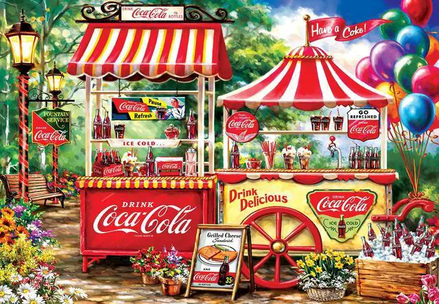Alt view image 7 of 10 - 2000 piece jigsaw puzzle for adult, family, or kids - coca-cola stand by masterpieces - 39" x 27" - family owned american puzzle company