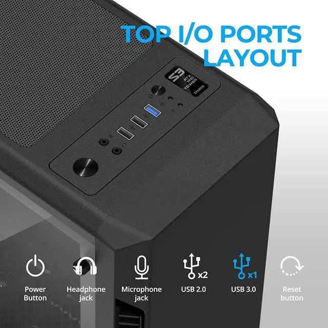 Alt view image 7 of 7 - S3 - ATX Mid-Tower PC Case - Full Acrylic Side Panel - 3x Case Fan 120mm Pre-Installed, Black