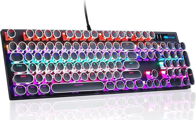 Main image of Typewriter Mechanical Gaming Keyboard, Retro Punk Round Keycaps with RGB Rainbow Backlit USB Wired Keyboards for Game and Office, for Windows Laptop PC Mac - Blue Switches/Black