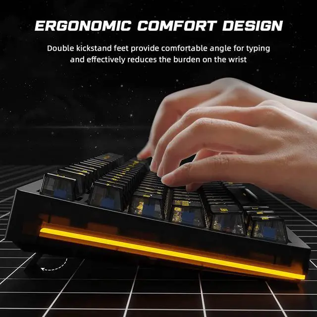 Alt view image 7 of 7 - Wireless Gaming Keyboard, RGB Hot Swappable Mechanical Gaming Keyboard with 19 Side Light Modes, 2.4G & BT5.0 & USB-C, Programmable Macro Functionality, Transparent keycaps Gaming Keyboard