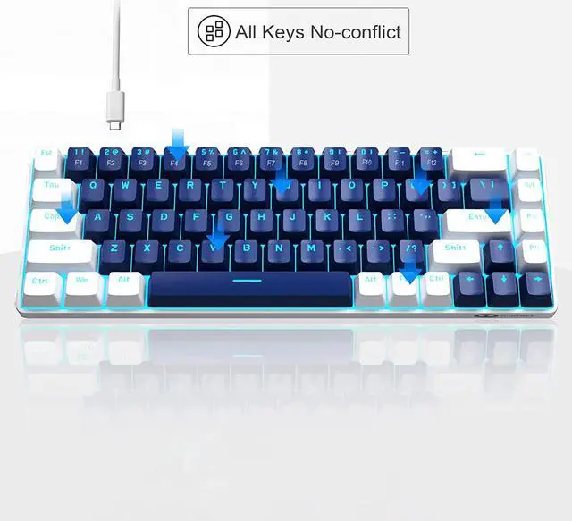 Alt view image 5 of 7 - Portable 60% Mechanical Gaming Keyboard, MK-Box LED Backlit Compact 68 Keys Mini Wired Office Keyboard with Blue Switch for Windows Laptop PC Mac - Blue/White
