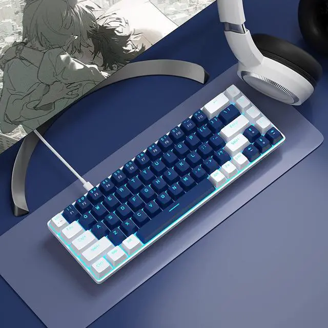 Alt view image 6 of 7 - Portable 60% Mechanical Gaming Keyboard, MK-Box LED Backlit Compact 68 Keys Mini Wired Office Keyboard with Blue Switch for Windows Laptop PC Mac - Blue/White
