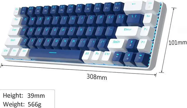Alt view image 7 of 7 - Portable 60% Mechanical Gaming Keyboard, MK-Box LED Backlit Compact 68 Keys Mini Wired Office Keyboard with Blue Switch for Windows Laptop PC Mac - Blue/White