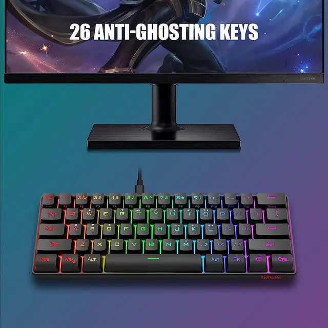 Alt view image 4 of 7 - RedThunder 60% Gaming Keyboard and Mouse Combo, Ultra-Compact 61 Keys RGB Backlit Mini Keyboard, Lightweight 7200 DPI Honeycomb Optical Mouse, RGB Wired Gaming Set for PC MAC PS5 Xbox Gamer(Black)