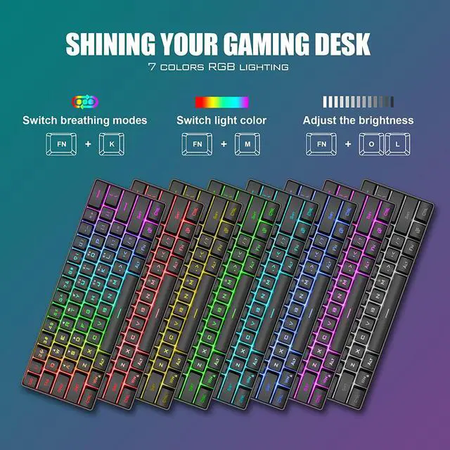 Alt view image 3 of 7 - RedThunder 60% Gaming Keyboard and Mouse Combo, Ultra-Compact 61 Keys RGB Backlit Mini Keyboard, Lightweight 7200 DPI Honeycomb Optical Mouse, RGB Wired Gaming Set for PC MAC PS5 Xbox Gamer(Black)