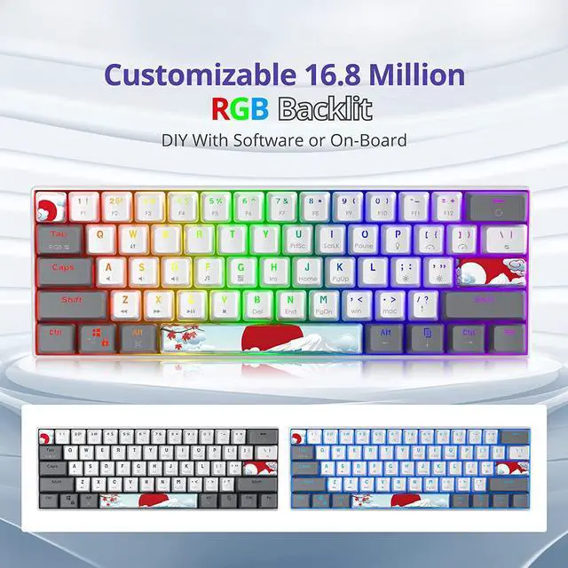 Alt view image 3 of 7 - Owpkeenthy RGB Mechanical Keyboard 60 Percent Red Switches, Ultra-Compact Mini Wired Gaming Keybaord with Backlit PBT Dye-Sub Keycaps for Win/Mac/PC (White/Red Switch), Welcome to consult