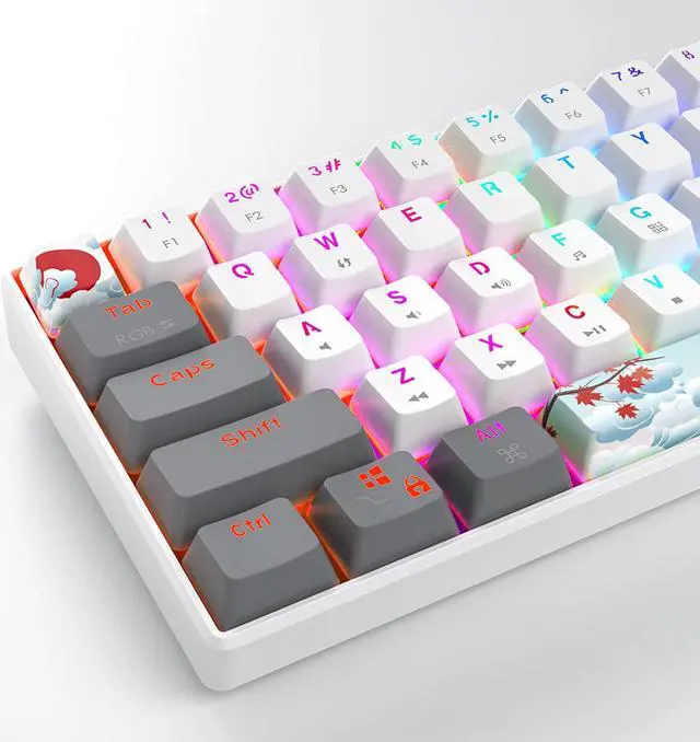 Alt view image 6 of 7 - Owpkeenthy RGB Mechanical Keyboard 60 Percent Red Switches, Ultra-Compact Mini Wired Gaming Keybaord with Backlit PBT Dye-Sub Keycaps for Win/Mac/PC (White/Red Switch), Welcome to consult