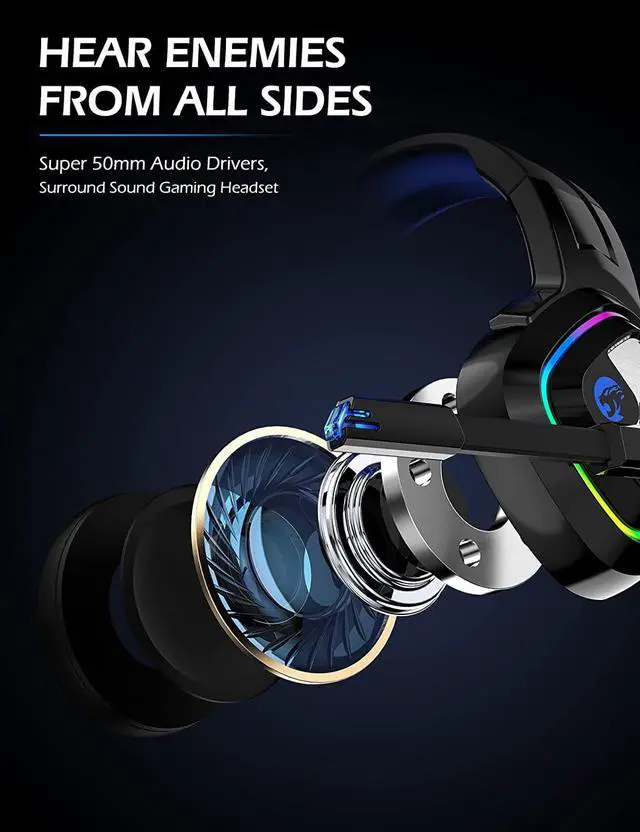 Alt view image 2 of 7 - Gaming Headset PS4 Headset, Xbox One Headset with Noise Canceling Mic and Rgb Light, PC Headset with Stereo Surround Sound, Over-Ear Headphones for PC, PS4, Xbox One, Laptop
