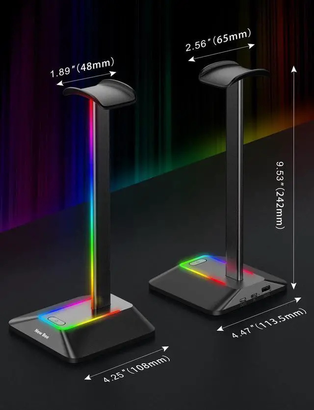 Alt view image 5 of 6 - New bee RGB Headphone Stand with 1 USB-C Charging Port and 1 USB Charging Port, Desk Gaming Headset Stand with 7 Light Modes for All Earphone Accessories (Black)