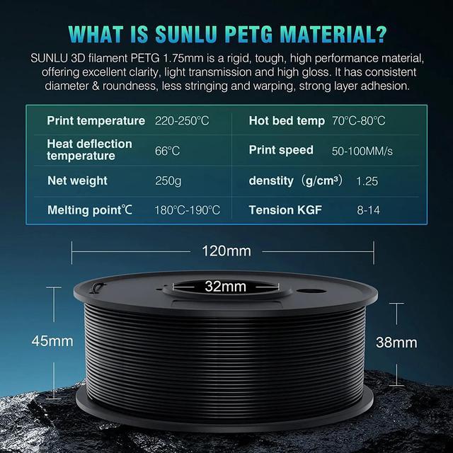 Sunlu Petg 3d Printer Filament Strong Petg 3d Printer Filament Neatly Wound  Filament Suit For Most Fdm 3d Printers 175mm Dimensional Accuracy +- 00
