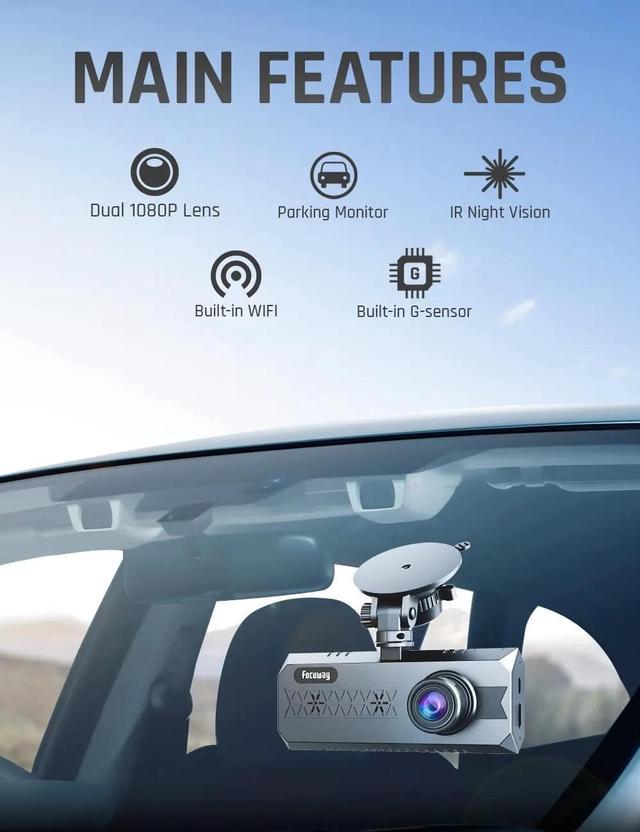 Coxpal A9D Dual Dash Cam With GPS, WiFi, Dual FHD 1080P