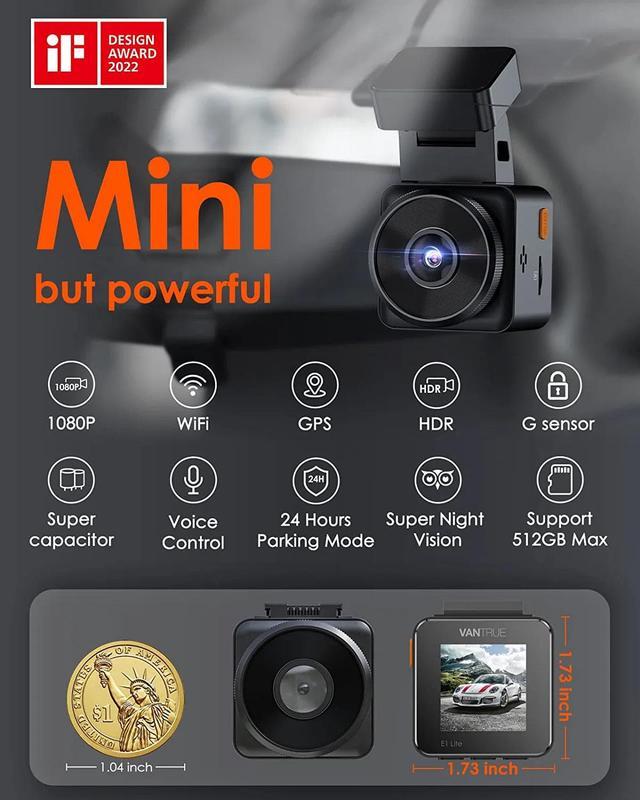 Vantrue E1 Lite 1080P WiFi Mini Dash Cam with GPS and Speed, Free APP,  Voice Control