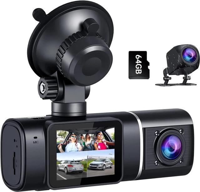Dash Cam Front and Rear 3 Channel Inside Cabin Car Camera with 64GB U3 SD  Card 1080P Triple Dash Camera IR Night Vision Parking Moniot WDR 2 Mounting  Options 