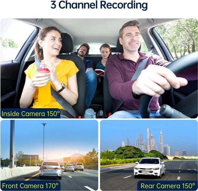 Three Channel Dash Cam Front and Rear Inside Cabin with 64GB U3 SD Card,  TOGUARD Infrared Night Vision Dash Camera for Cars Taxi/Lyft/Uber Driver
