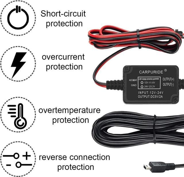 Dash Cam Hardwire Kit DC 12V 24V To 5V/2A Recorder Line with Fuse Tap Cable  Tool