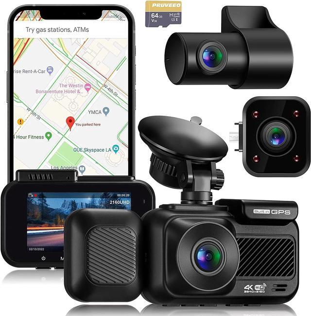 3 Channel Dash Cam Front and Rear Inside, 64GB Free SD Card, 1080P Dash  Camera for