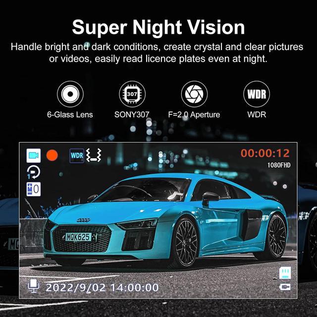 Dash Cam AQV,3 inch Car Camera,Dash Cam Front 1080P FHD,170° Wide  Angle,G-Sensor, Loop Recording, Parking Monitor, Motion Detection, WDR