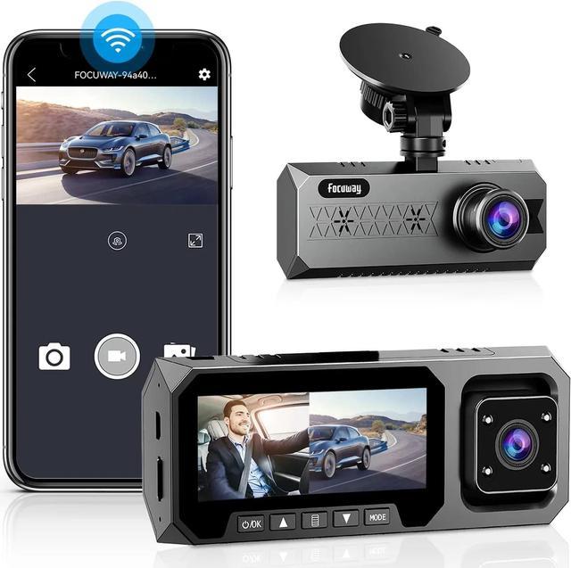 Dual Dash Cam WiFi with App, FOCUWAY 1080P Front and 1080P Inside