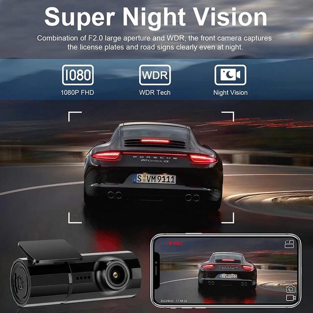 Hurra Dash Cam Car Camera, 1920x1080P FHD Mini Dashcam Front Built in WiFi, Dashboard  Camera Recorder with APP Control Night Vision Loop Recording Parking  Monitor 140° Wide Angle, Support 64GB Max 