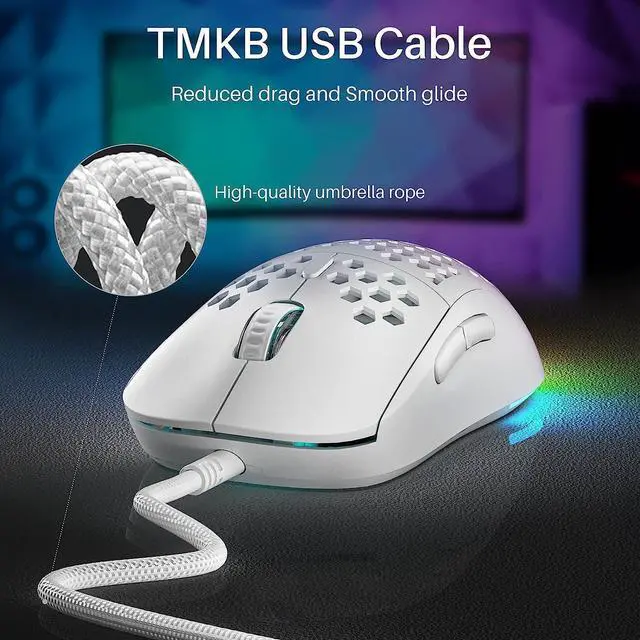 Alt view image 6 of 7 - DIERYA M1SE Wired Gaming Mouse with Honeycomb Shell, 12800DPI Optical Sensor, 6 Programmable Macros, Software Support for Custom Key Config, and RGB Settings for Windows 7/8/10/XP, Vista, Linux-White