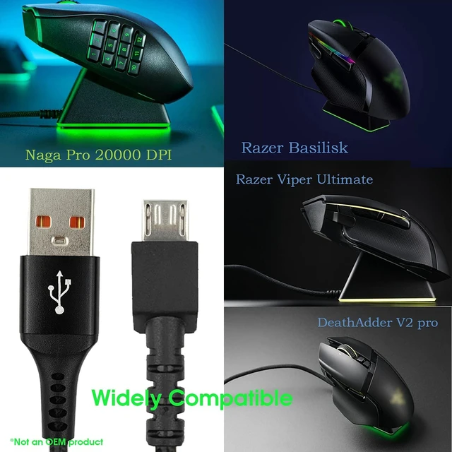 Alt view image 5 of 6 - Braided USB Fast Charger Cord Fits for Razer Viper Ultimate/Naga Pro 20000 DPI/DeathAdder V2 pro/Razer Basilisk Gaming Mice,4.9Ft Charging Cord for Razer Wireless Gaming Mouse Charging Dock
