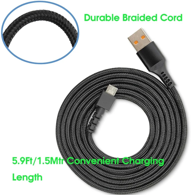 Alt view image 6 of 6 - Braided USB Fast Charger Cord Fits for Razer Viper Ultimate/Naga Pro 20000 DPI/DeathAdder V2 pro/Razer Basilisk Gaming Mice,4.9Ft Charging Cord for Razer Wireless Gaming Mouse Charging Dock