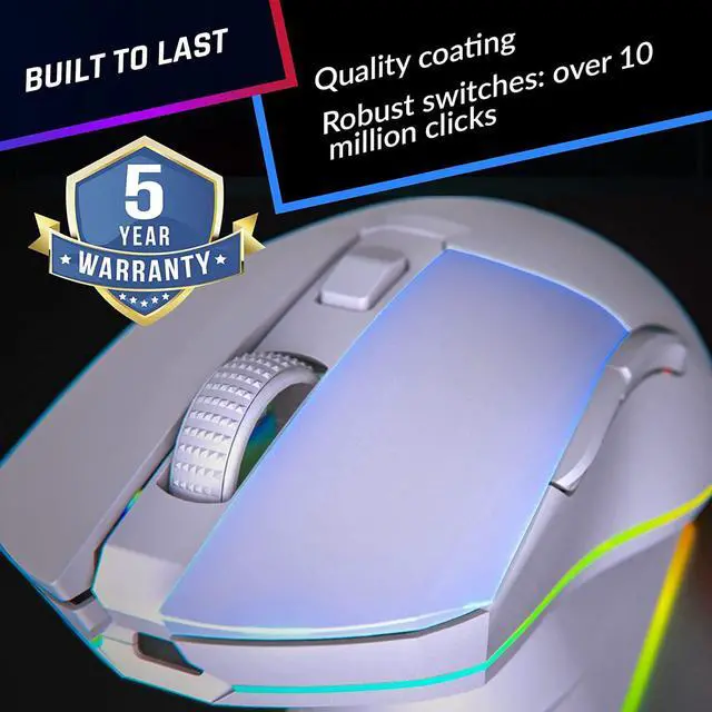 Alt view image 6 of 7 - KLIM Blaze Pro Rechargeable Wireless Gaming Mouse with Charging Dock RGB - New 2023 - High-Precision Sensor and Long-Lasting Battery - Up to 6000 DPI - Great PC Gaming Mouse Wireless - White