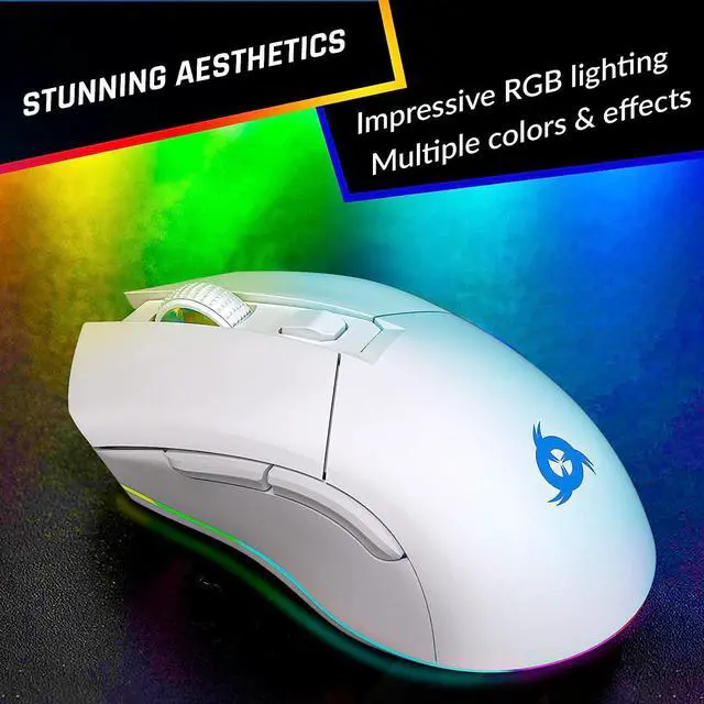 Alt view image 7 of 7 - KLIM Blaze Pro Rechargeable Wireless Gaming Mouse with Charging Dock RGB - New 2023 - High-Precision Sensor and Long-Lasting Battery - Up to 6000 DPI - Great PC Gaming Mouse Wireless - White