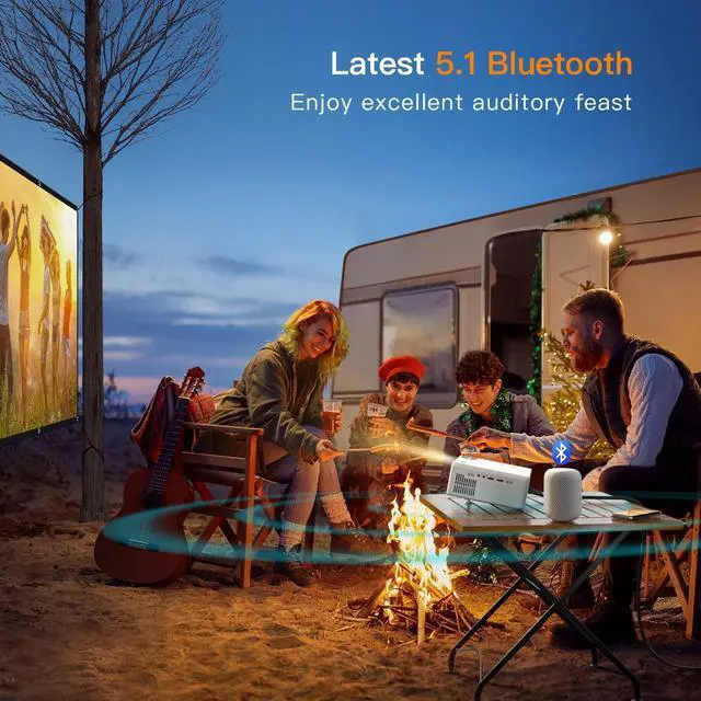 Alt view image 6 of 7 - Projector with WiFi and Bluetooth, 6D/4P Keystone 480 ANSI VISSPL 5G Native 1080P Projector 4K Supported, 50% Zoom Outdoor Movie Projector for iOS & Android Phone, Laptop, HDMI, USB, TV Box