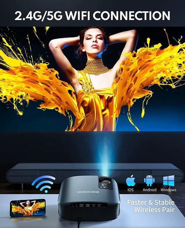 Alt view image 3 of 6 - GooDee Projector 4K With WiFi And Bluetooth Supported, FHD 1080P Mini Projector For Outdoor Moives, 5G Video Projector For Home Theater Dolby Audio Zoom Portable Projector TV Stick PPT (YG600 Plus)