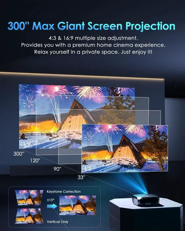 Alt view image 3 of 7 - Projector with 5G WiFi and Bluetooth, YOWHICK 10000L Full HD 1080P Outdoor Portable Video Projector Support 4K, Home Theater Movie Projector Compatible with HDMI, VGA, USB, Laptop, iOS & Android Phone