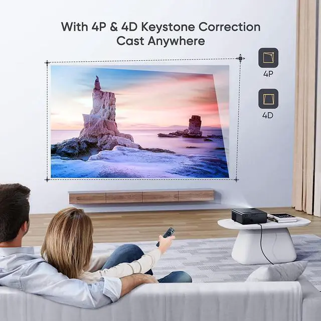 Alt view image 4 of 6 - 5G WiFi Bluetooth Projector, TOPTRO TR22 Outdoor Projector 4K Supported, 480 ANSI Lumen, Smart Touch Keys, 4D/4P Keystone Correction, Full Sealed Optical Movie Projector Compatible with iOS/Android