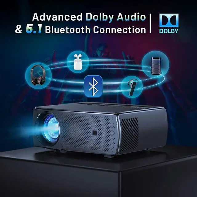 Alt view image 3 of 5 - Projector, CLOKOWE 10000L 1080P HD 5G WiFi Bluetooth Projector, Portable Movie Projector with Screen, Home Theater Video Projector Compatible with Android/iOS/TV Stick/PS4, Support 4K&300