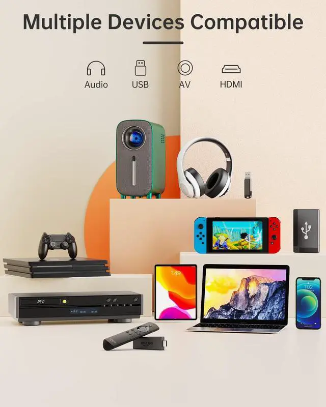 Alt view image 4 of 7 - Mini Projector, HISION Bluetooth Projector 1080P Projector 4K Movie Projector Portable Home TV Projector 8500L Outdoor Video LED Projector Compatible with TV Stick Laptop Phone Tablet HDMI USB DVD H7