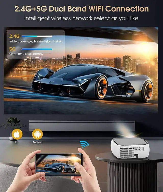 Alt view image 3 of 7 - 5G WiFi 1080P Projector Bluetooth 4K Supported - BIGASUO 420 ANSI Outdoor Movie Projector with 4D/4P Keystone & 50% Zoom, Portable Home Theater HD Video Projector for PS4, TV Stick, Laptop, Phone