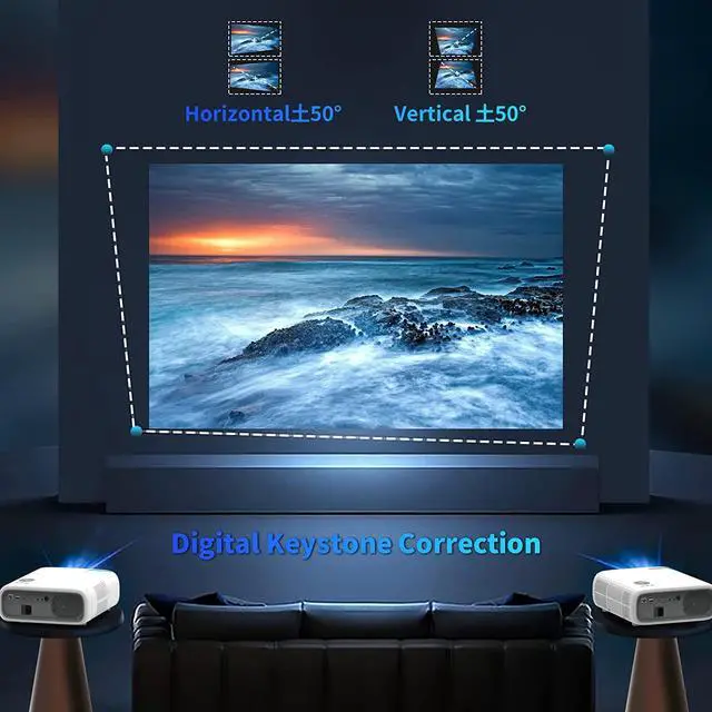 Alt view image 6 of 7 - 4K Projector 1200 ANSI Ultra Bright,Outdoor Movie Projector Projector with Wifi 6 and Bluetooth,Native1080P & ±50°4P/4D Keystone &First Full-Sealed Engine,Wireless Casting,PPT.TV Stick,iOS,Android,Win